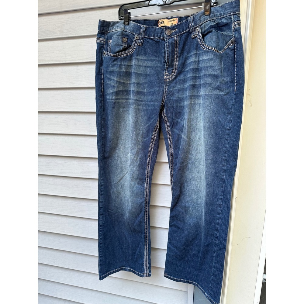 Seven7 Mens Straight Fit Jeans Medium Wash Blue Denim W40 L30 Stretch Pants